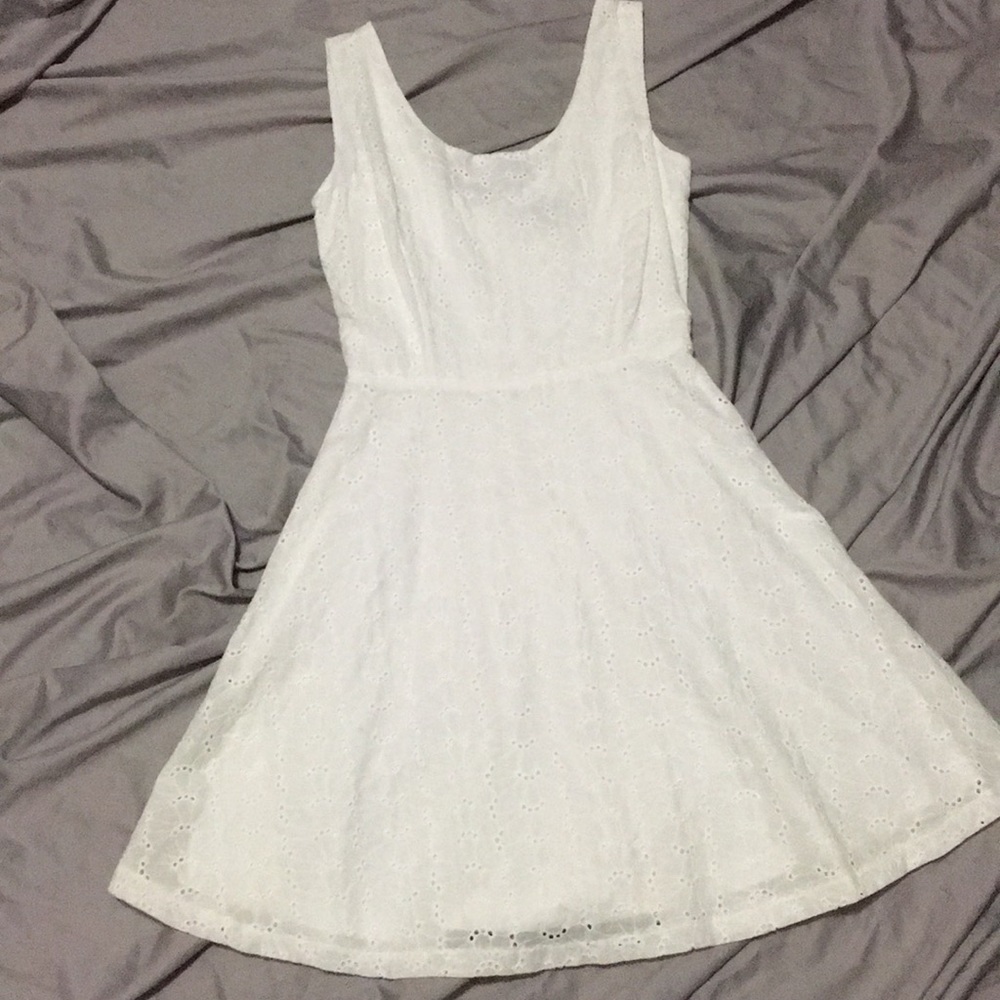 White eyelet sleeveless dress